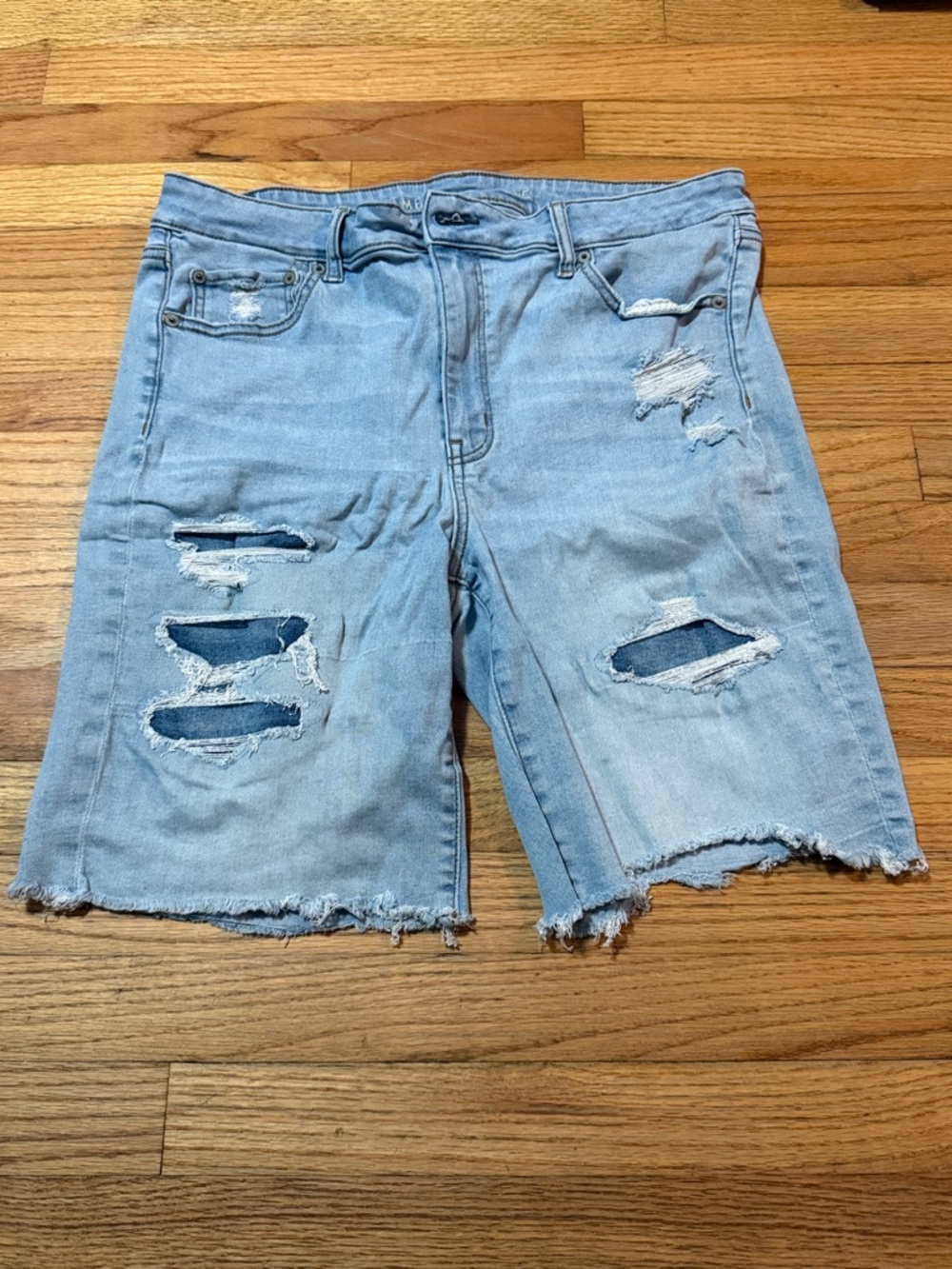 American Eagle Outfitters Light Blue Distressed Denim Bermuda Shorts